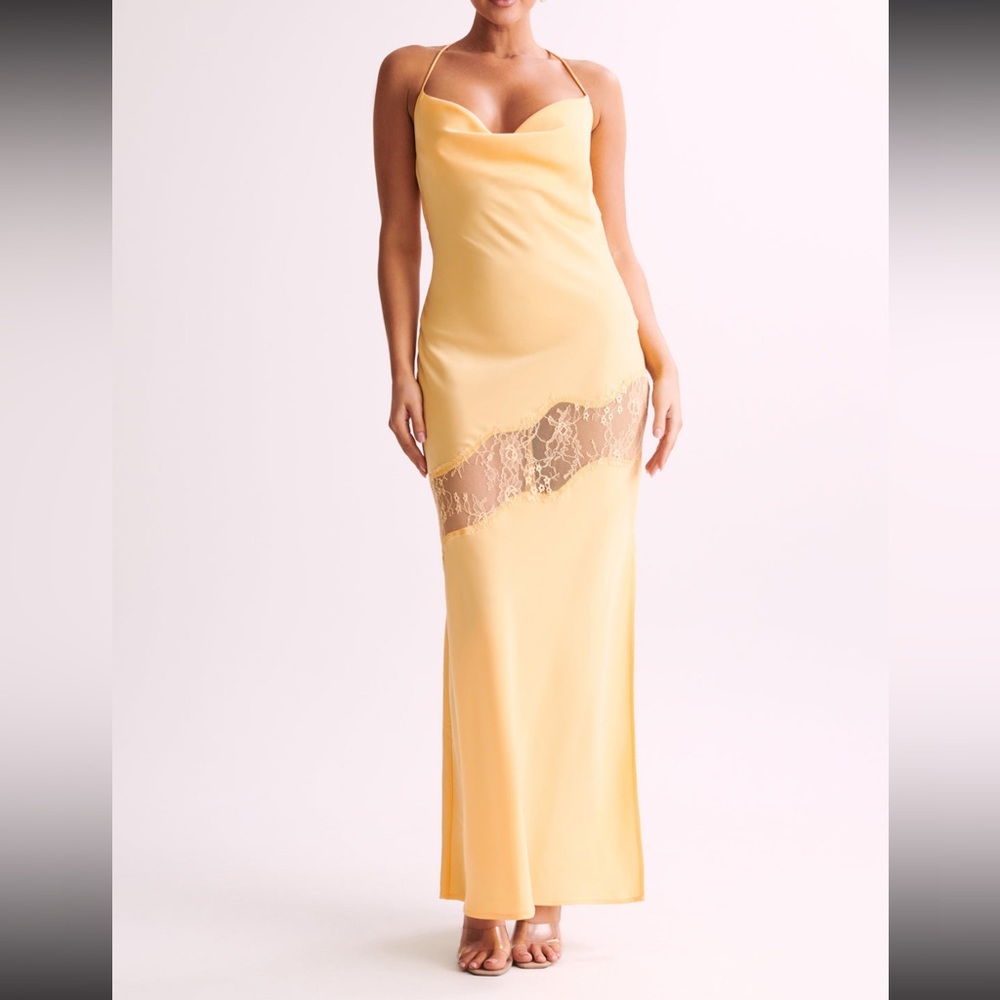 MESHKI Chandra Satin Lace Maxi Dress